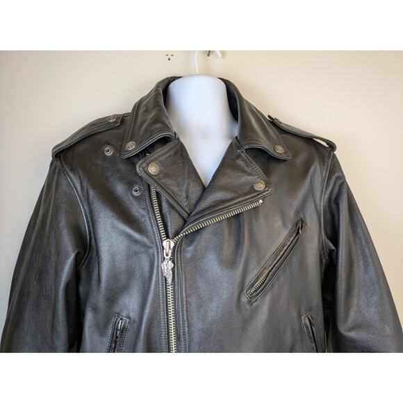 Harley Davidson Leather Jacket Mens Black Medium Eagle Embossed Back Moto Biker - Picture 3 of 13